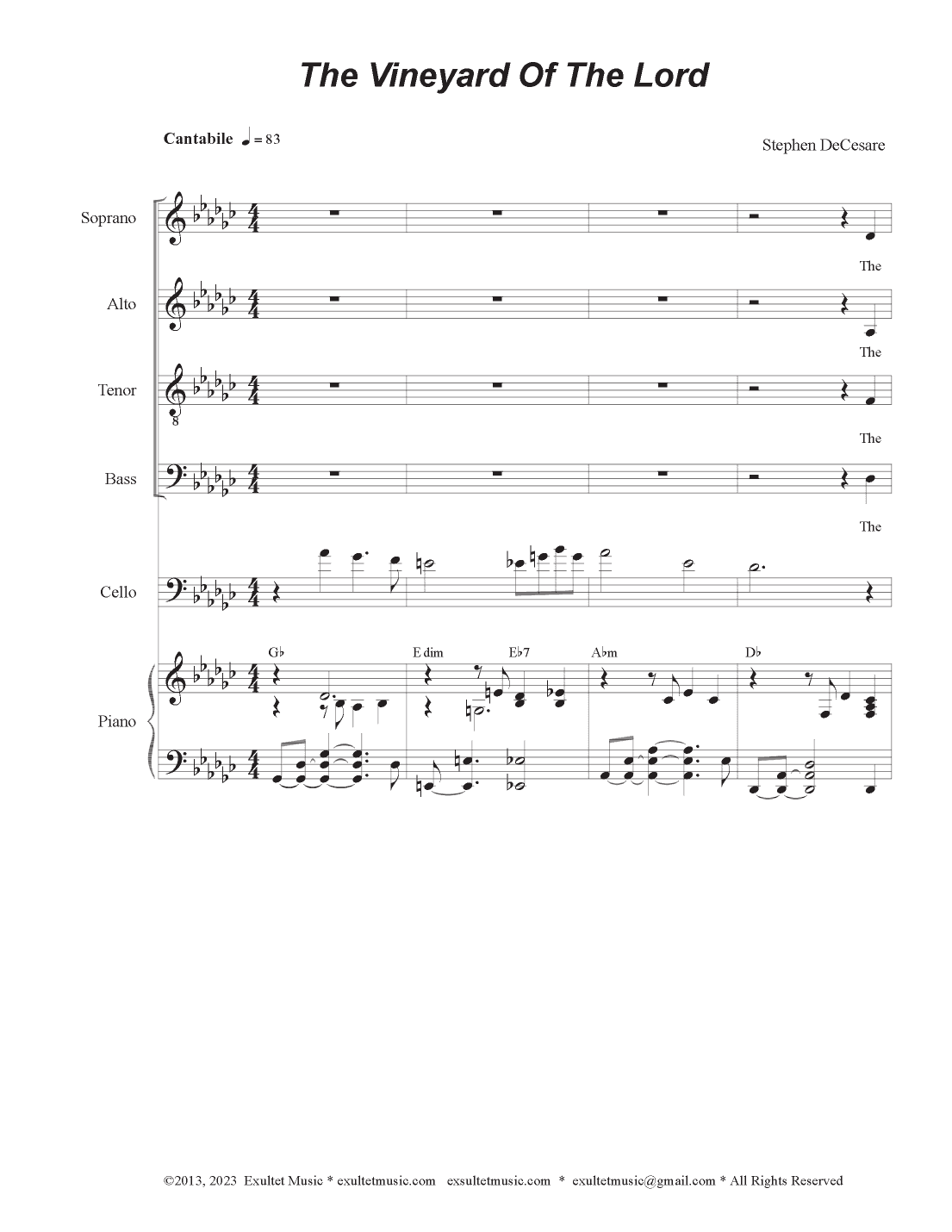 The Vineyard Of The Lord (Tenor Solo and SATB)