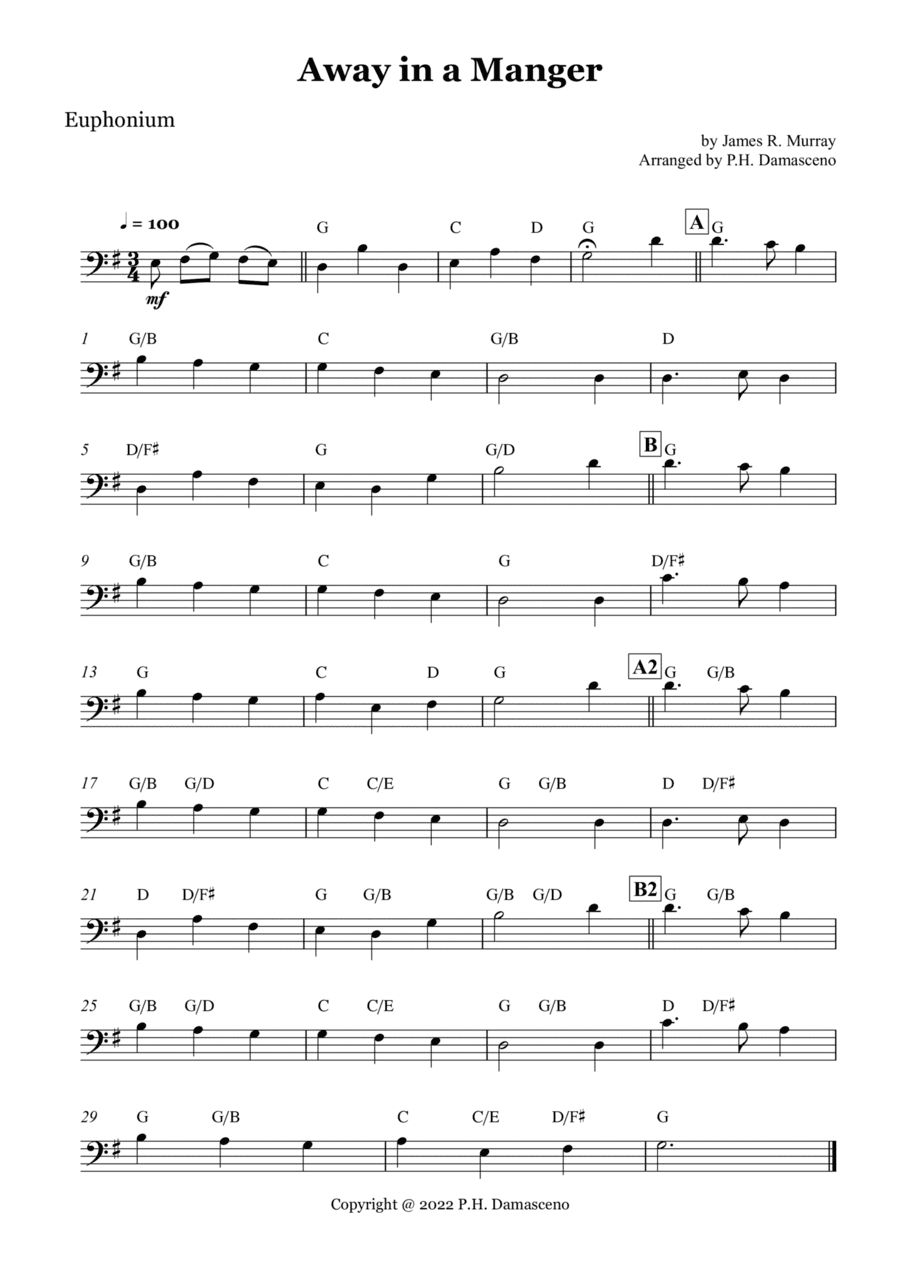 Away in a Manger - Euphonium Solo with Chords (arr. P.H. Damasceno)