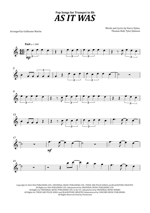 As It Was (arr. Guillaume Martin)