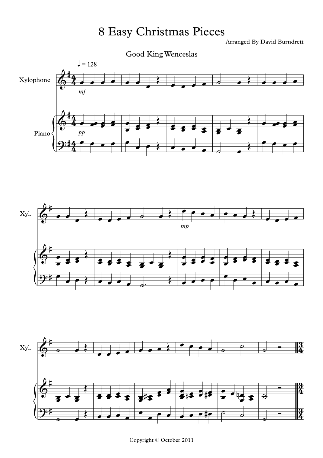 8 Easy Christmas Duets for Xylophone and Piano (arr. David Burndrett)
