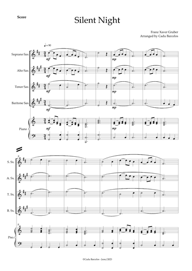 Silent night (Saxophone Quartet) Piano (arr. Cadu Barcelos)