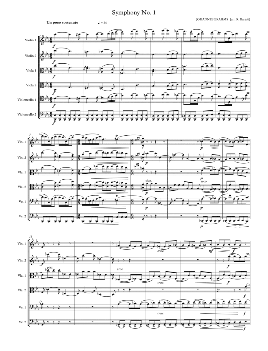 Brahms: Symphony No. 1 op. 68 First movement arr. for string sextet (score and parts) (arr. Russ Bartoli)