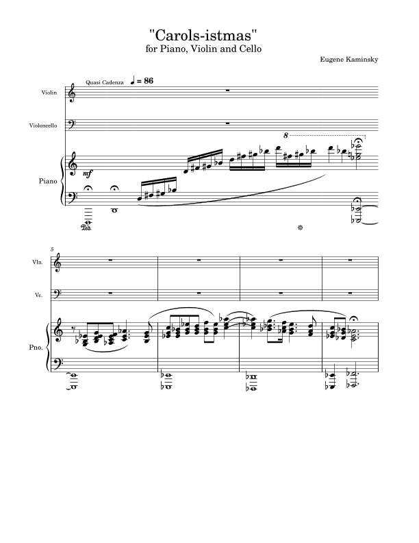 "Carolistmas" Fantasia on Christmas carols and more  for piano, violin and cello