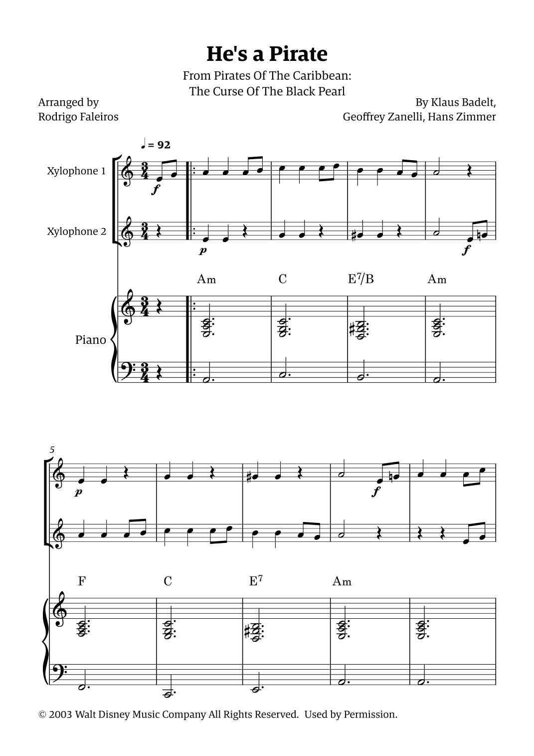 He's A Pirate (arr. Rodrigo Faleiros)