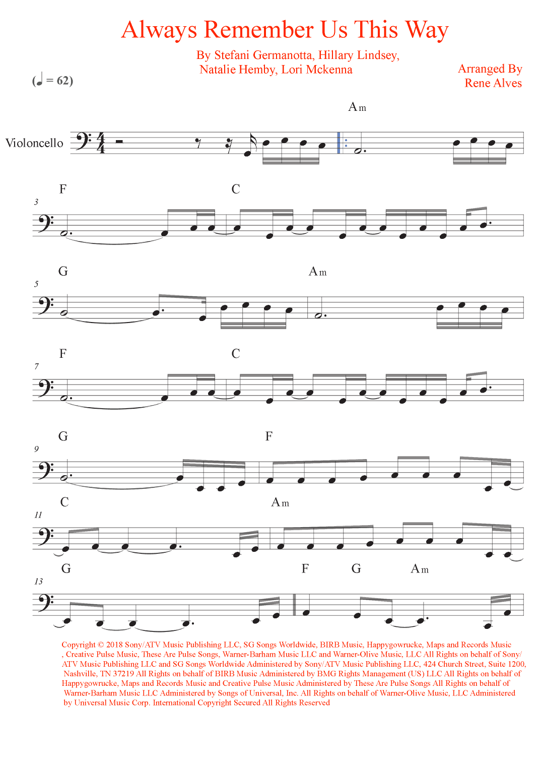 Always Remember Us This Way (arr. Rene Alves)