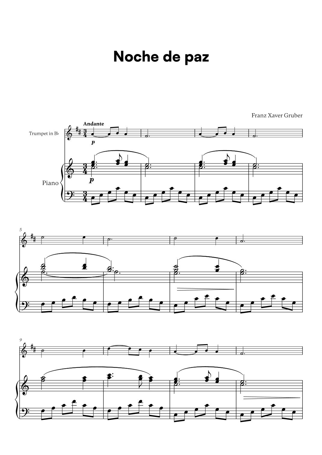 Franz Xaver Gruber - Noche de paz (for Trumpet in Bb and Piano) (arr. Cadenza Editions)