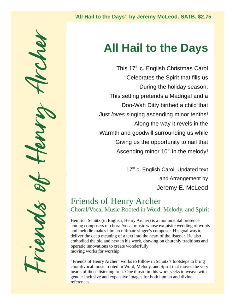 All Hail to the Days (arr. Jeremy McLeod)