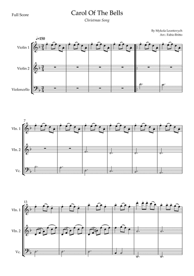 Carol Of The Bells (Christmas Song) for String Trio (D Minor) (arr. Fabio Britto)