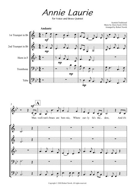 Annie Laurie (for Voice and Brass Quintet) (arr. Robert Newth)