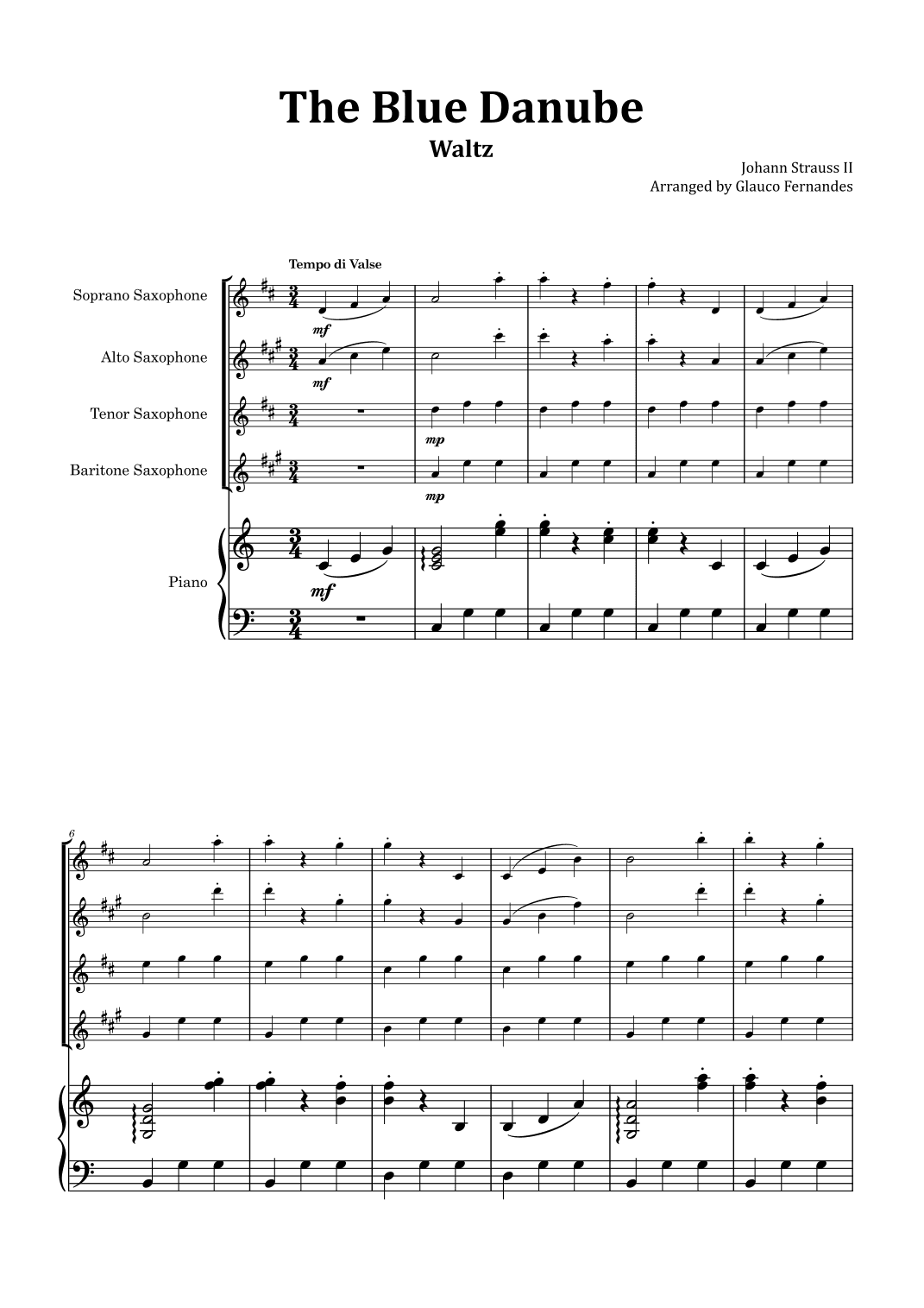 The Blue Danube - Saxophone Quartet with Piano (arr. Glauco Fernandes)