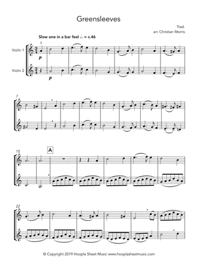 Greensleeves, fantasy for violin duet (arr. Hoopla Sheet Music)