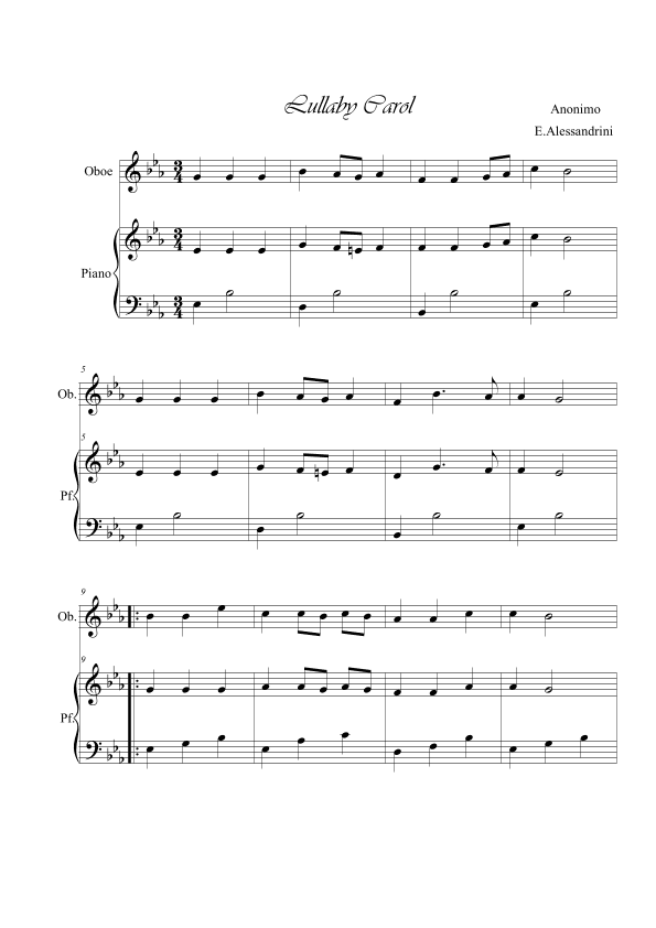 Lullaby Carol. Oboe and piano (arr. Ester Alessandrini)