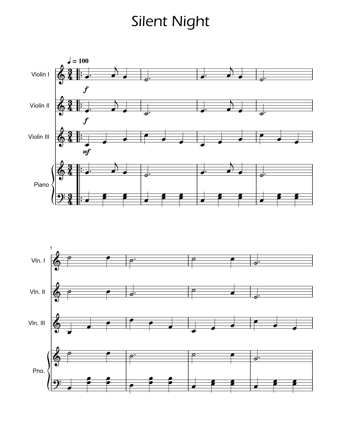 Silent Night - Violin Trio w/ Piano (arr. Ygor Nunes)