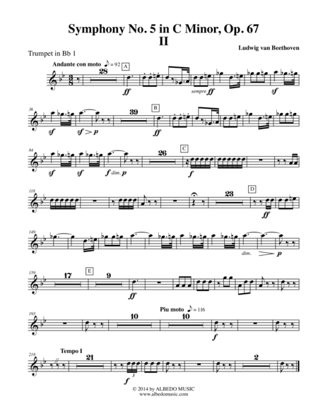 Beethoven Symphony No. 5, Movement II - Trumpet in Bb 1 (Transposed Part), Op. 67 (arr. Doug Clyde)