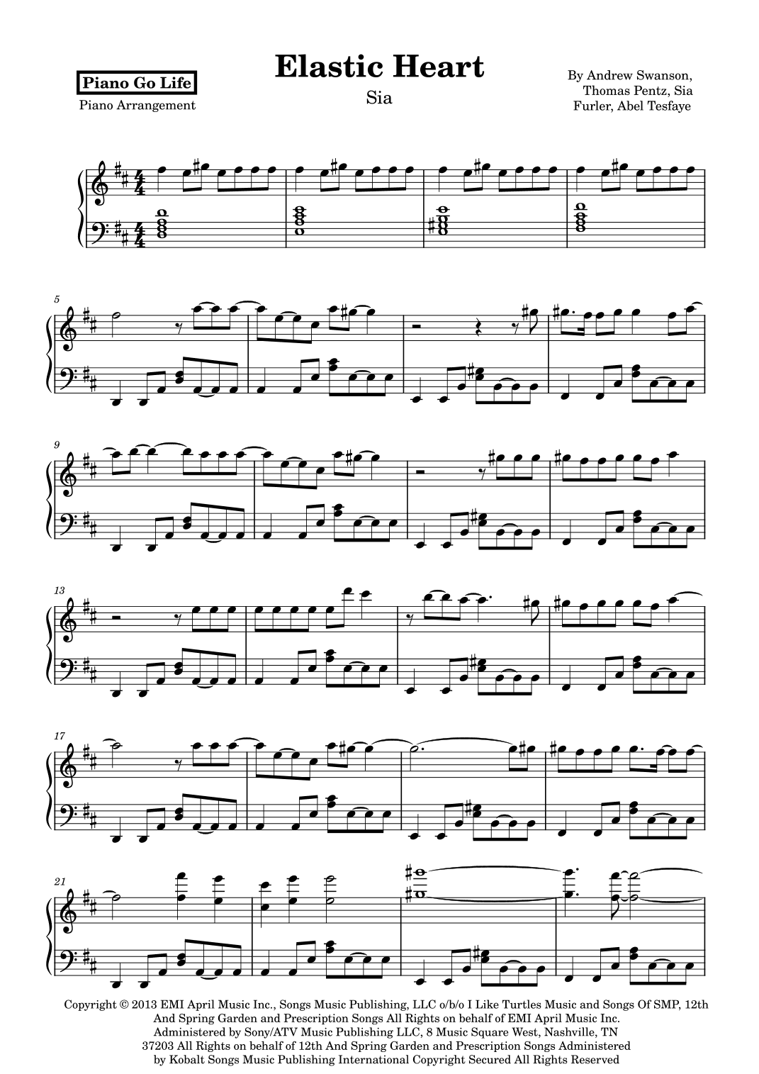 Elastic Heart (arr. Piano Go Life)