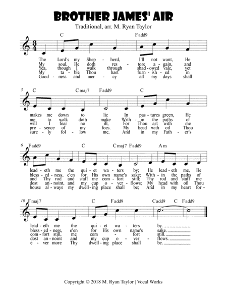 Brother James Air (Psalm 23) - Lead Sheet (Easy Ukulele) (arr. M. Ryan Taylor)