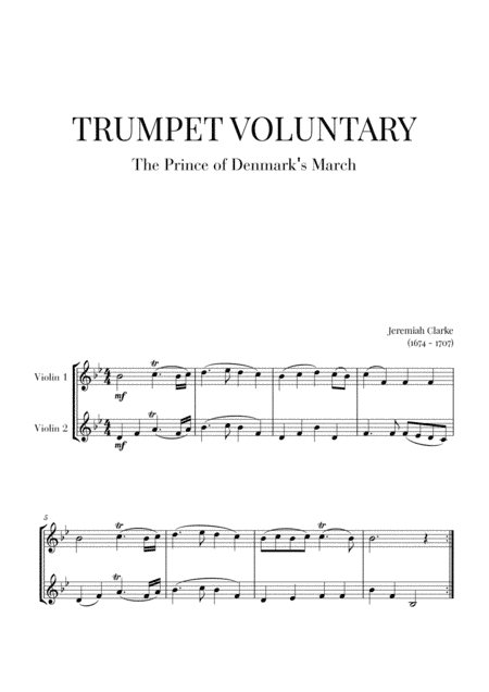 Trumpet Voluntary (The Prince of Denmark's March) for 2 Violins (arr. Cadenza Editions)