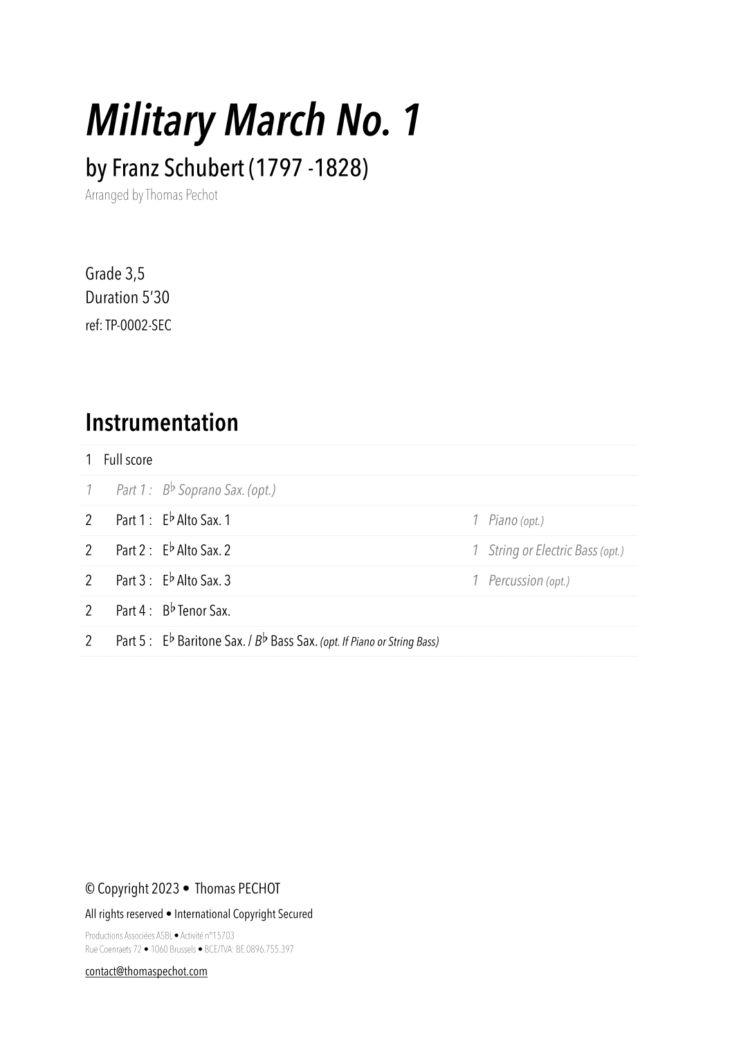 Military March No. 1 (arr. Thomas PECHOT)