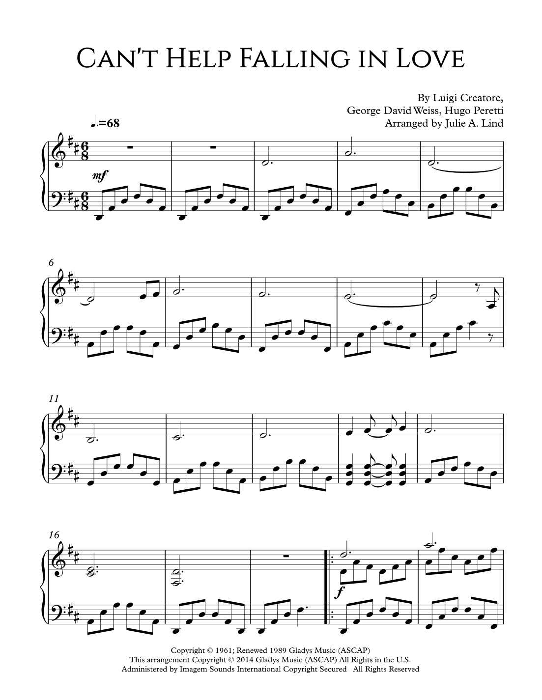 Can't Help Falling In Love (arr. Julie A Lind)