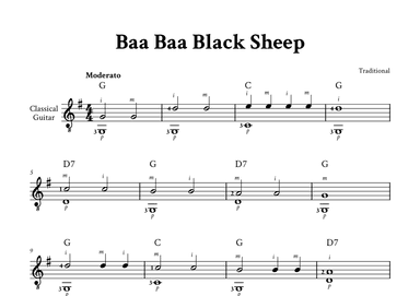 Baa Baa Black Sheep - Fingerstyle Guitar (with Chords and Fingering) (arr. Yuri Noronha)