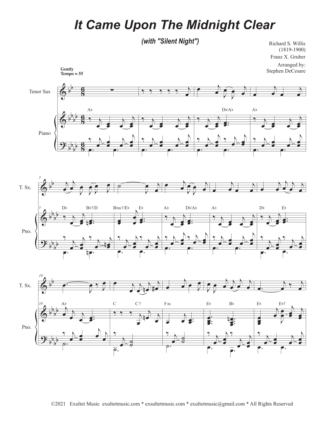 It Came Upon The Midnight Clear (with "Silent Night") (Tenor Saxophone and Piano) (arr. Stephen DeCesare)
