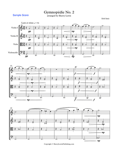 GYMNOPÉDIE NO.2 String Quartet, Intermediate Level for 2 violins, viola and cello (arr. Sherry Lewis)