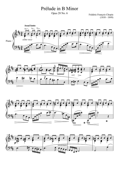 Prelude Opus 28, No. 6 in B Minor (arr. Zachary Corbett)