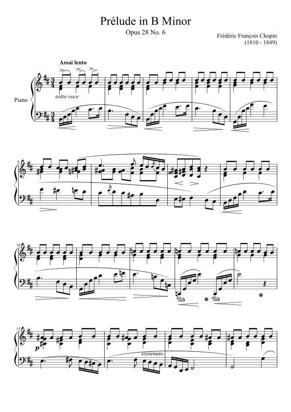 Prelude Opus 28, No. 6 in B Minor (arr. Zachary Corbett)