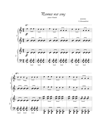 Pawnee war song.  Indo America music. Piano 4 hands (arr. Ester Alessandrini)