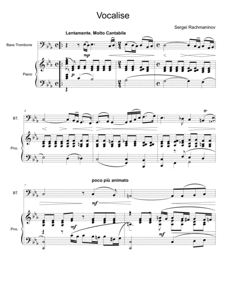Vocalise by Rachmaninoff for Bass Trombone (arr. Phil Brink)