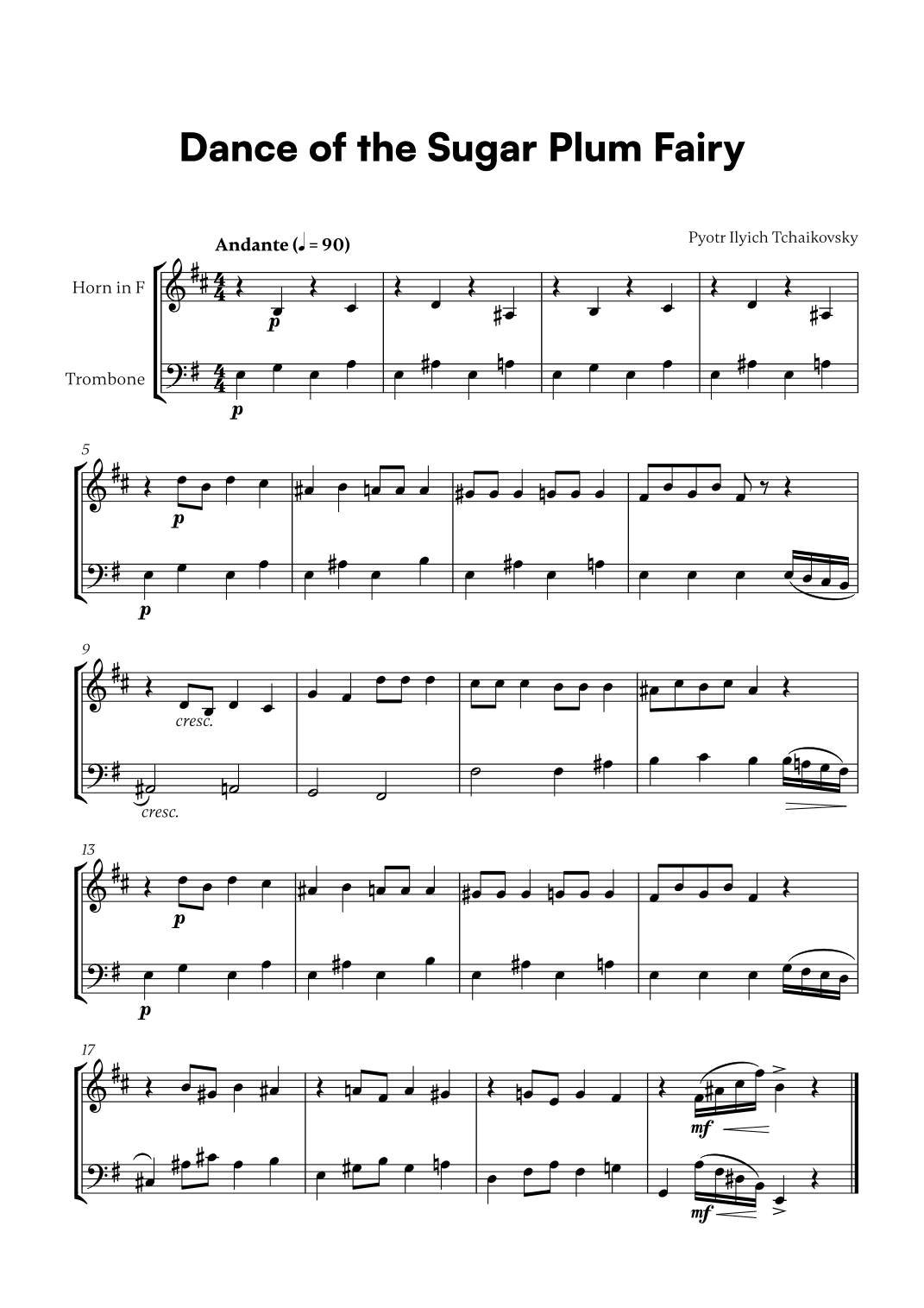 Tchaikovsky - Dance of the Sugar Plum Fairy (for French Horn and Trombone) (arr. Cadenza Editions)