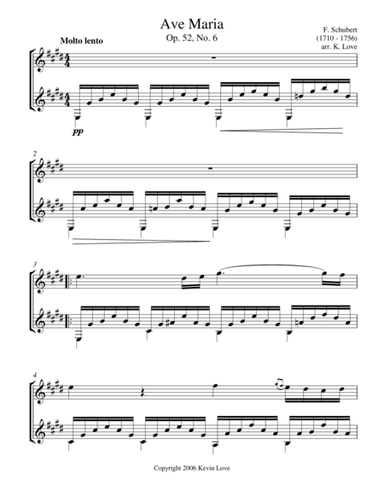 Ave Maria, E Major (Violin and Guitar) - Score and Parts (arr. Kevin Love)