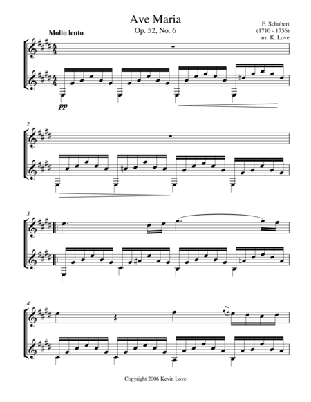 Ave Maria, E Major (Violin and Guitar) - Score and Parts (arr. Kevin Love)