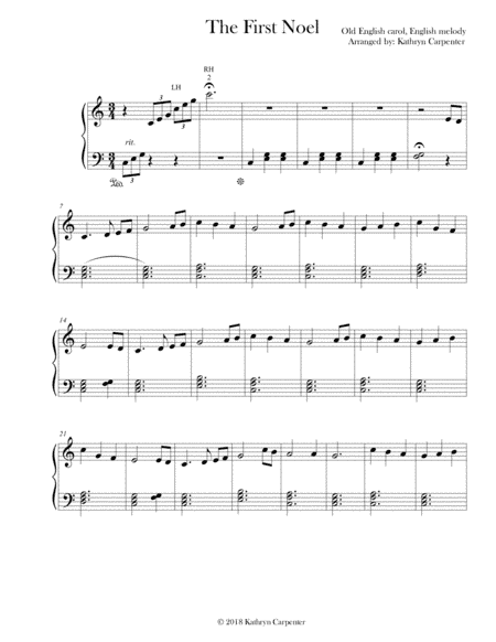 The First Noel (Easy Piano, Level 2A) (arr. Kathryn Carpenter)