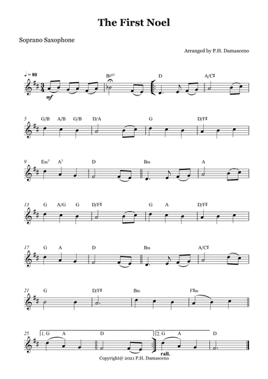 The First Noel - Soprano Saxophone Solo with Chords (arr. P.H. Damasceno)