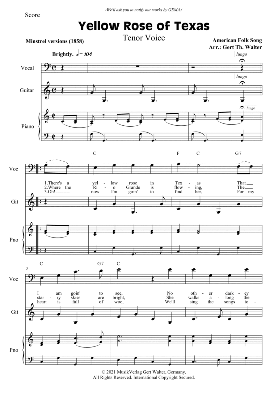 Yellow Rose of Texas (arr. Gert Th. Walter)