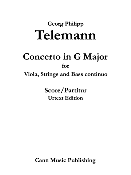 Georg Philipp Telemann: Viola Concerto in G Major - Urtext Score (arr. Cann Music Publishing)