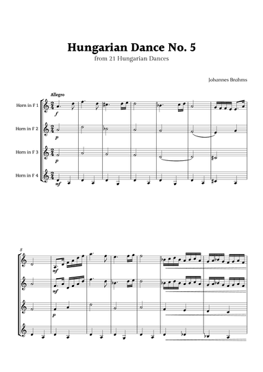 Hungarian Dance No. 5 by Brahms for French Horn Quartet (arr. Rika K.)