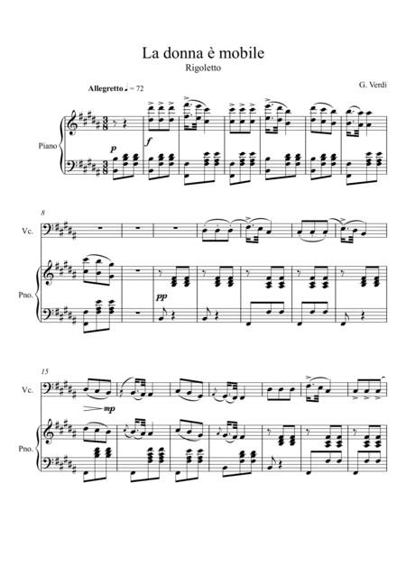 Giuseppe Verdi - La donna e mobile (Rigoletto) Violoncello Solo (arr. André Laitano)