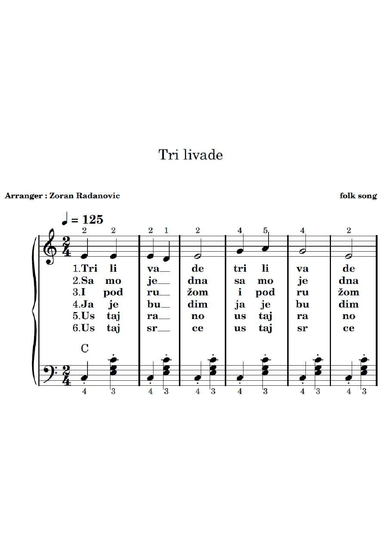 Tri livade - for accordion beginner (arr. Zoran Radanovic)
