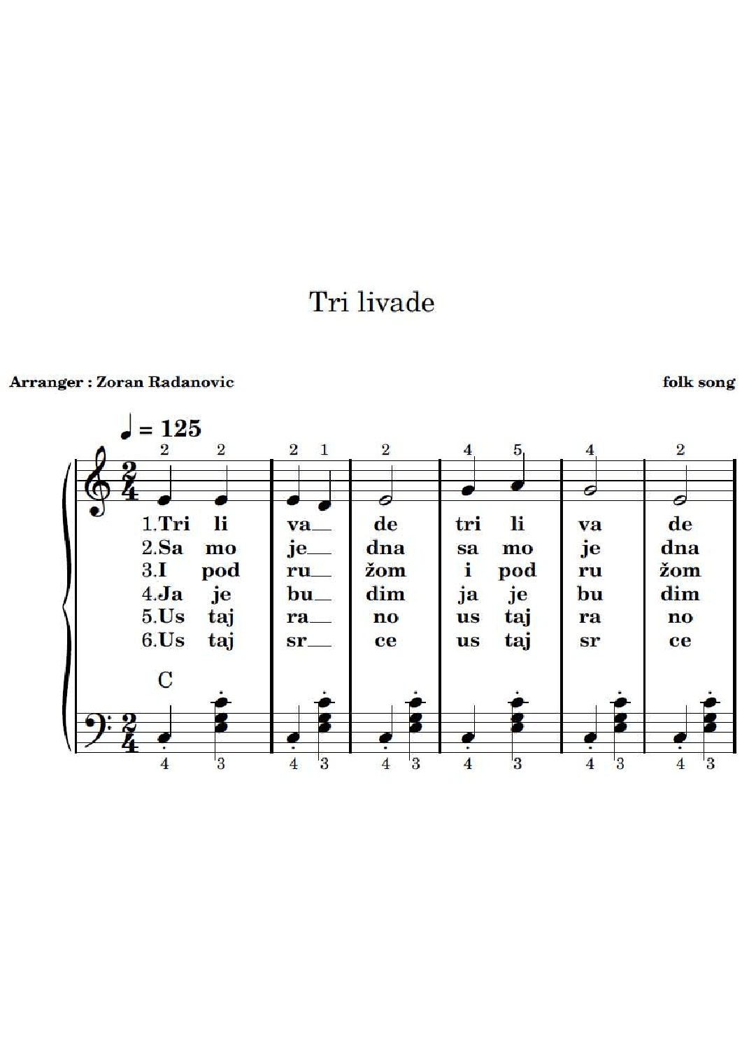 Tri livade - for accordion beginner (arr. Zoran Radanovic)