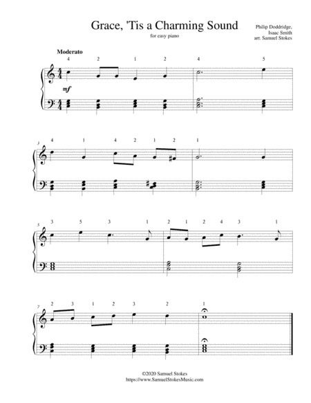 Grace, 'Tis a Charming Sound (Isaac Smith setting) - for easy piano (arr. Samuel Stokes)
