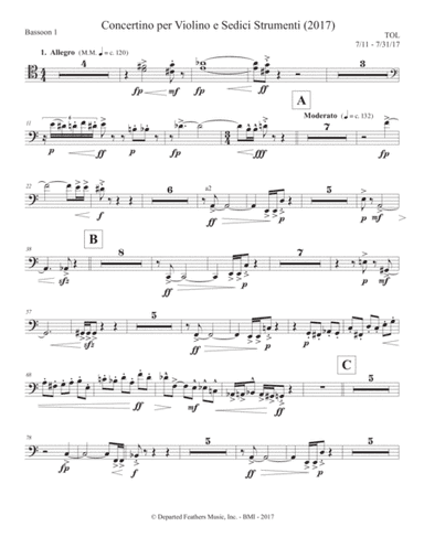 Concertino per Violino e Sedici Strumenti (2017) bassoon part 1