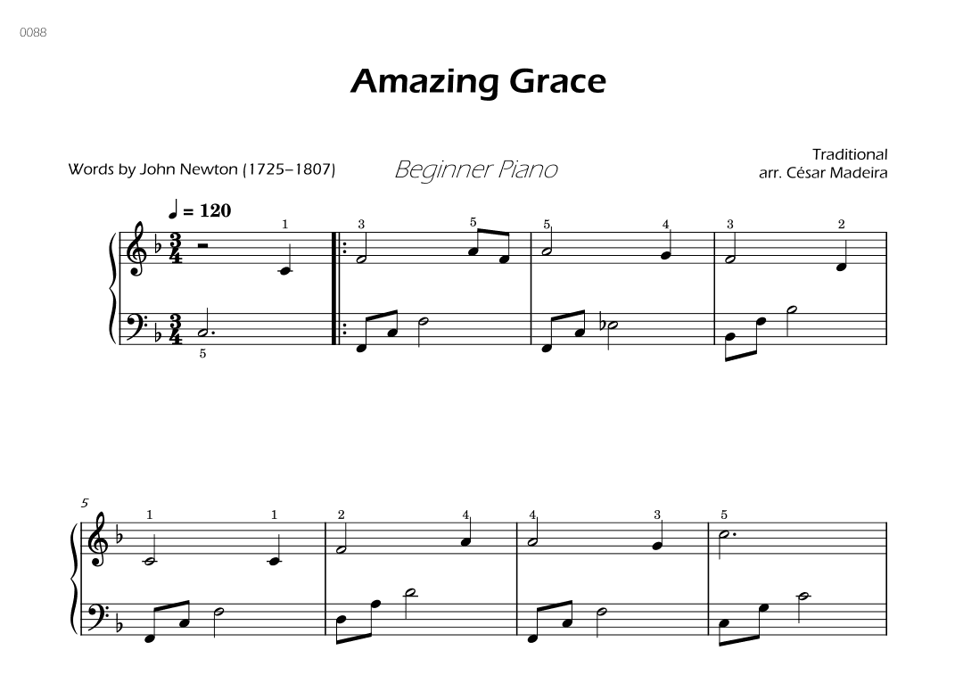 Amazing Grace - Easy Piano (Full Score) (arr. César Madeira)