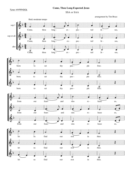Come, Thou Long-Expected Jesus (3 equal parts) (arr. Magnolia Arts)