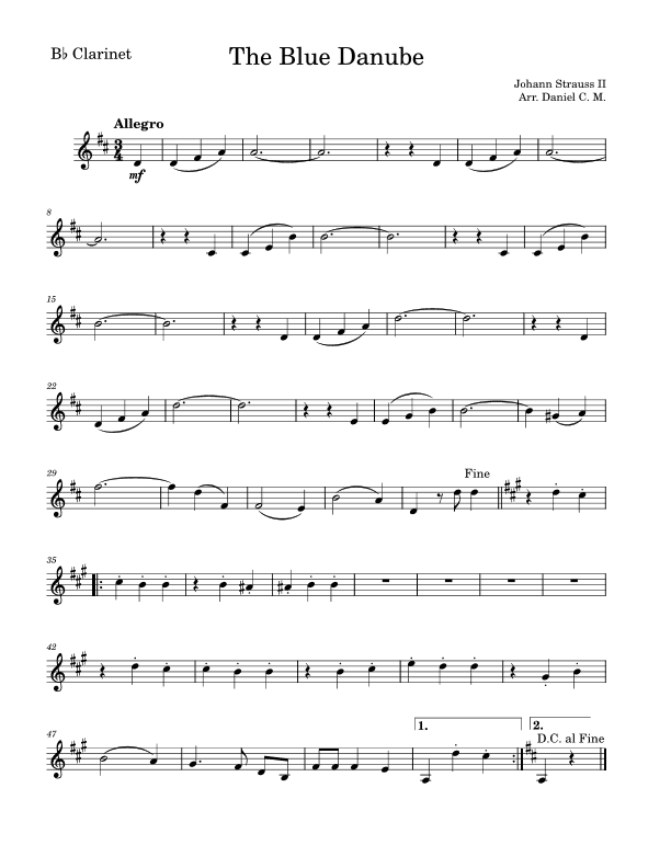 The Blue Danube for clarinet (easy) (arr. Daniel C. M.)