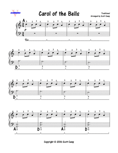 Carol of the Bells (PRIMER LEVEL for 1st Year Students) (arr. Scott Camp)