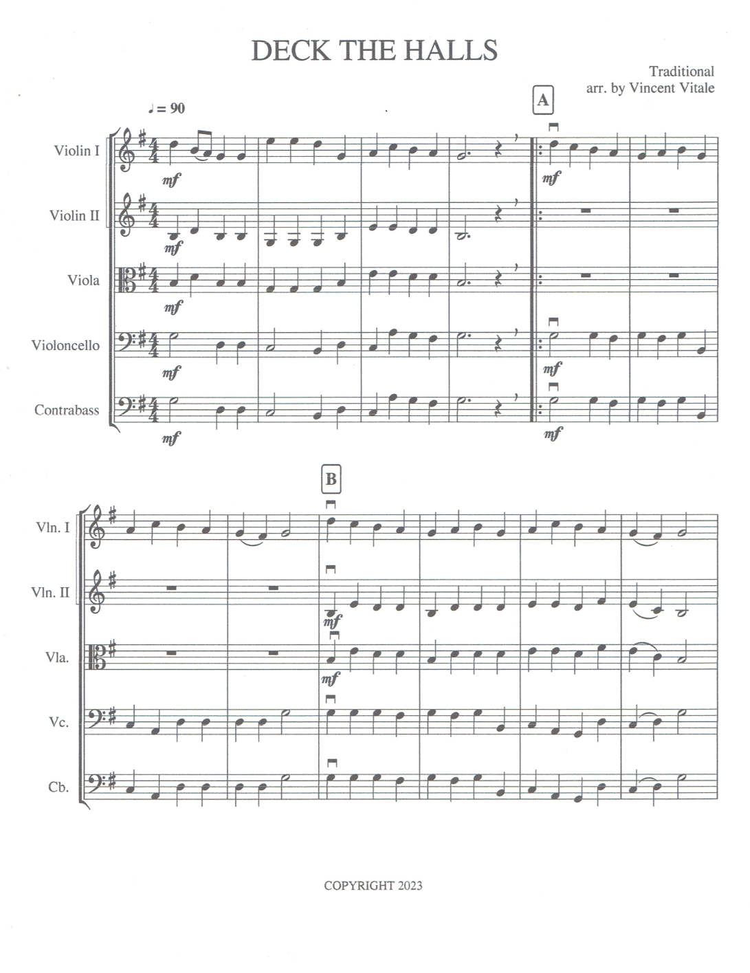DECK THE HALLS  (very easy) (arr. Vincent Vitale)