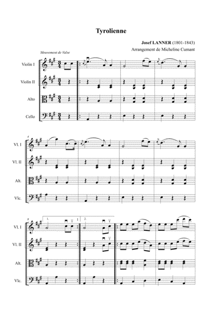 Lanner-Tyrolienne pour orchestre à cordes (arr. Cumant Micheline)