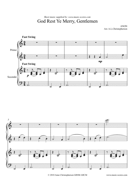 God Rest Ye Merry Gentlemen - Jazzy Piano Duet (arr. Anne L Christopherson GRSM ARCM)